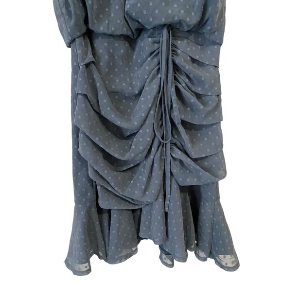 Two Sisters The Label Pip Mini Dress US 6 Ruched Ruffle Blue Polka Dot Cocktail - Picture 14 of 16